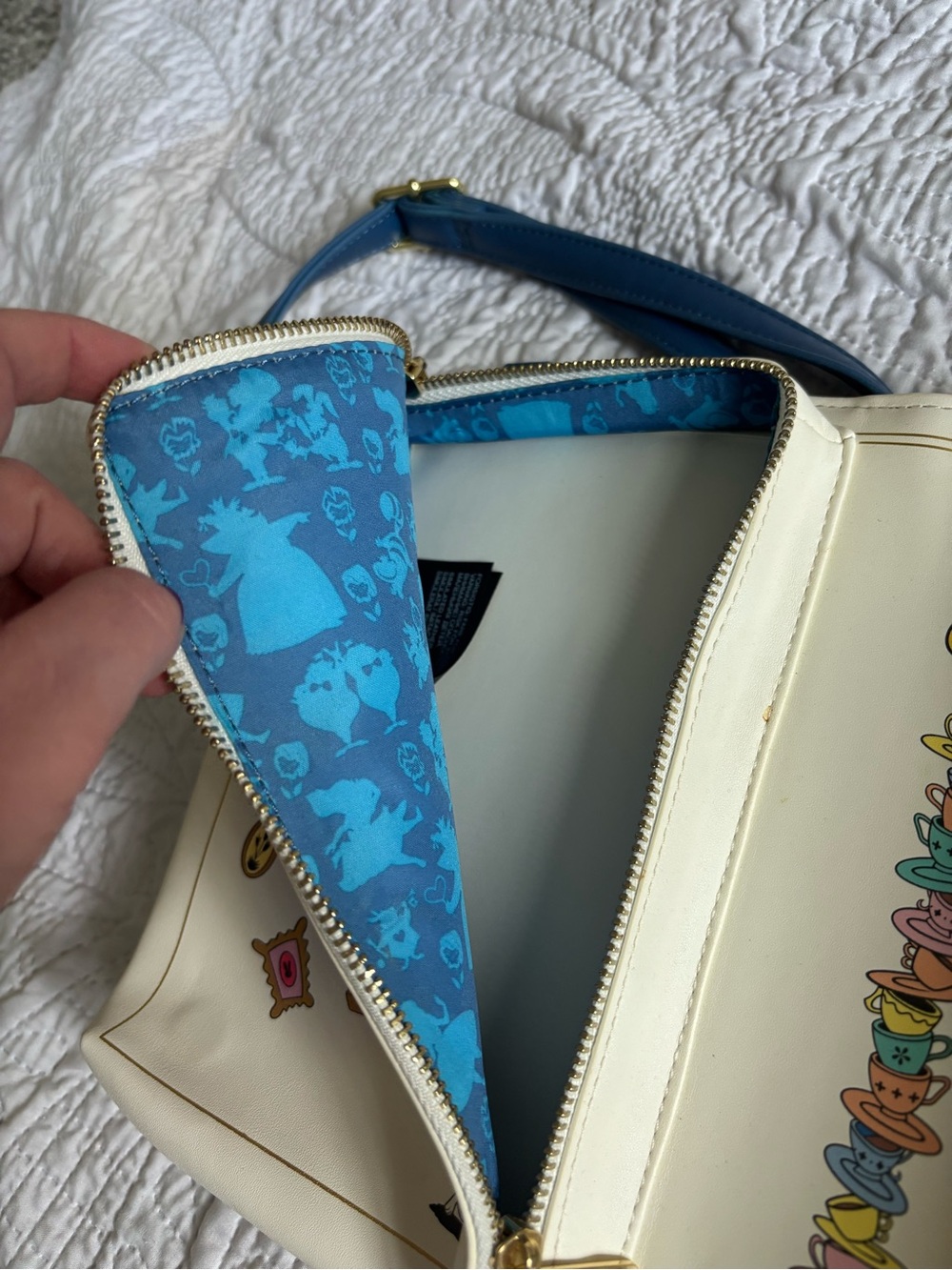 Loungefly Blue Alice in Wonderland Storybook Crossbody with Floral Print - Picture 8 of 10